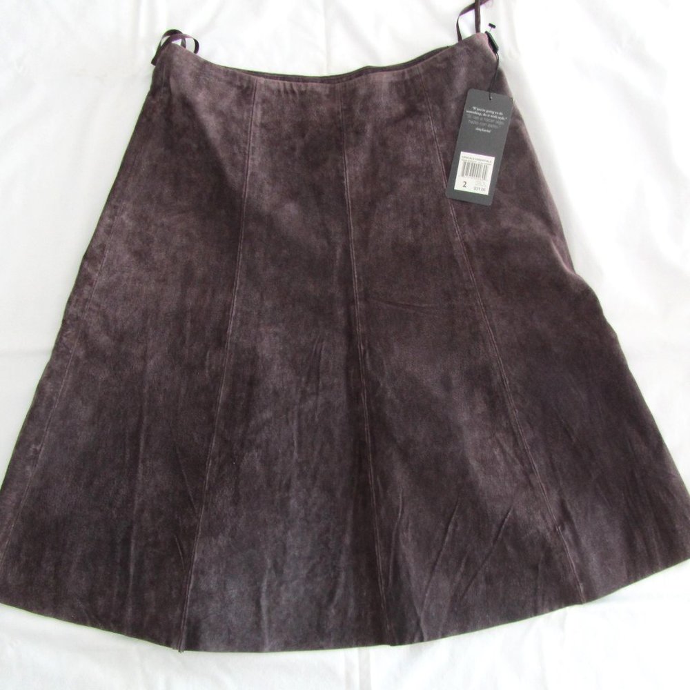 New Vintage Daisy Fuentes Moda100% Suede Leather Lined Skirt Dark Brown Size 2
